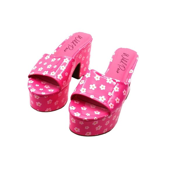 Wild Pair Womens Pink Round Toe Block Heel Slip on Heeled Sandals - Picture 2 of 7